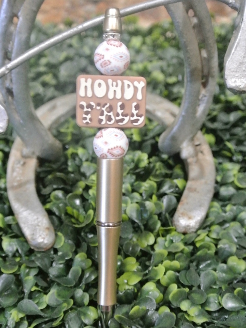 HANDMADE GOLD HOWDY YALL AZTEC BEADED PEN